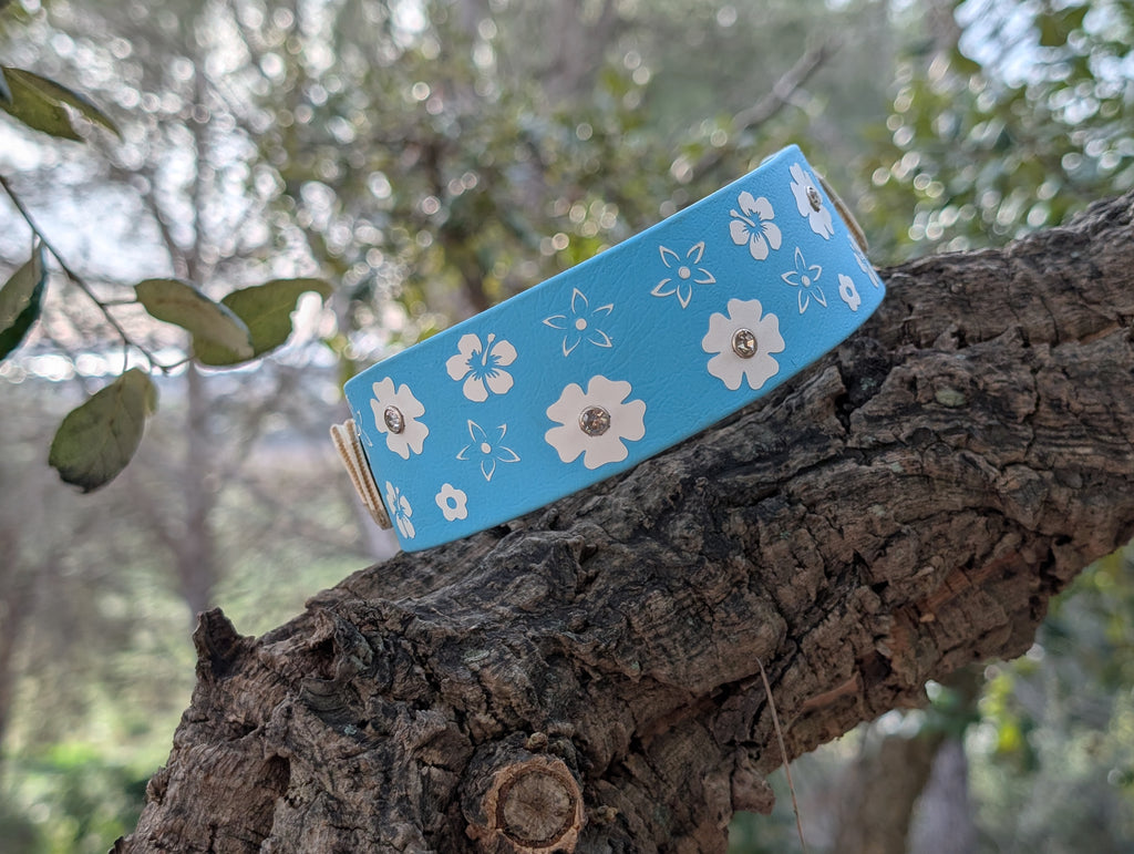 Collier Chien Biothane Motif Floral - Élégant Imperméable Fait Main France