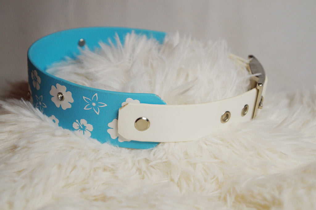 Collier Chien Biothane Motif Floral - Élégant Imperméable Fait Main France