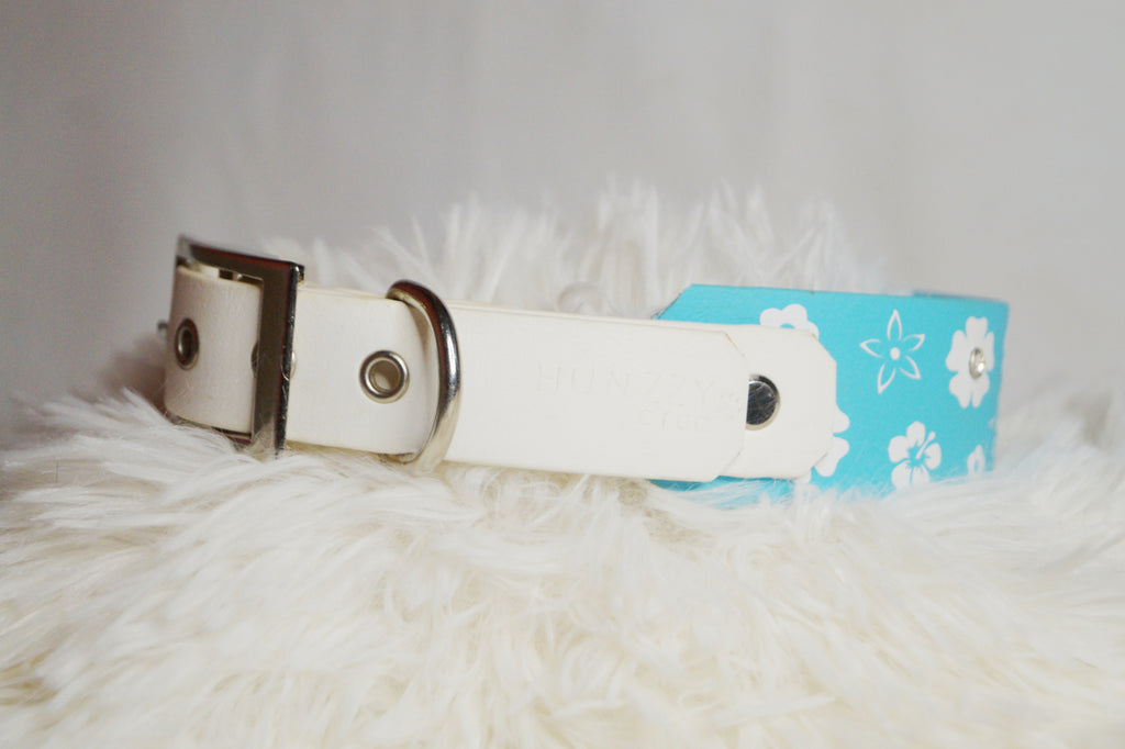 Collier Chien Biothane Motif Floral - Élégant Imperméable Fait Main France
