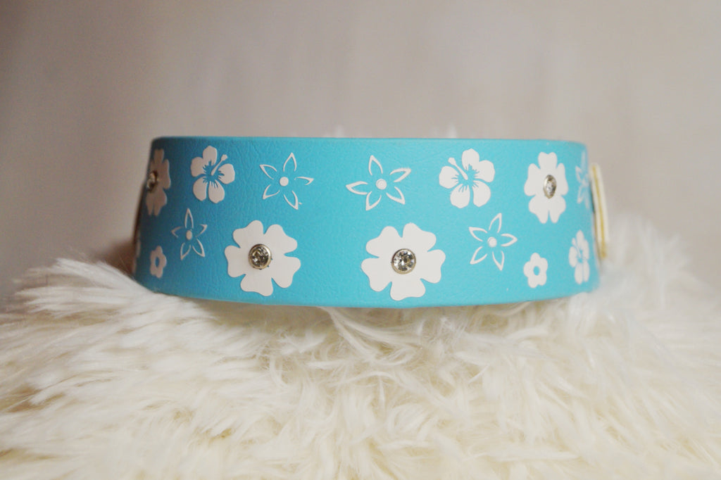 Collier Chien Biothane Motif Floral - Élégant Imperméable Fait Main France