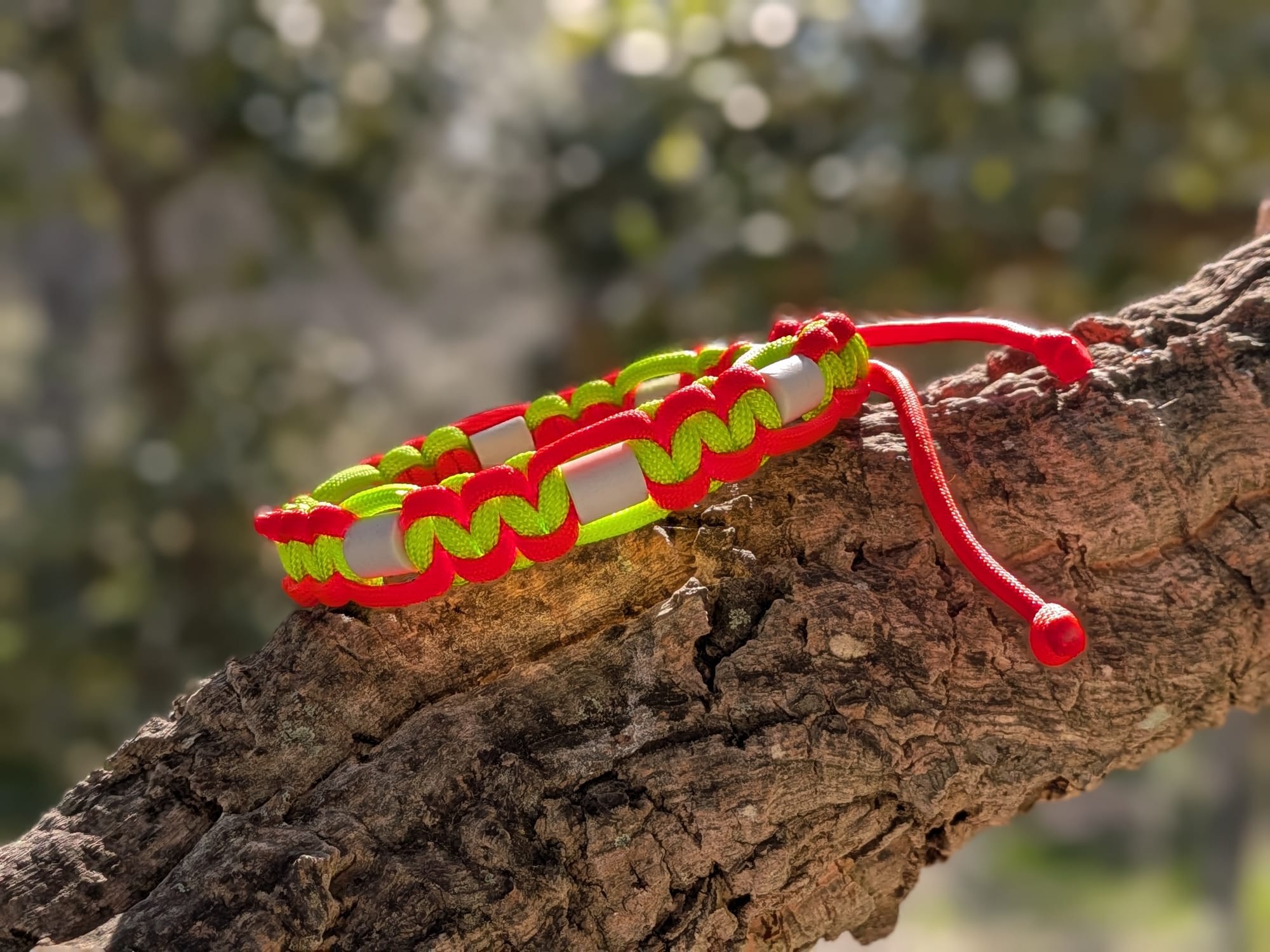 Collier Bicolore Fluo pour Chien – Paracorde Tressé Rouge & Vert, Perles EM Antiparasitaires