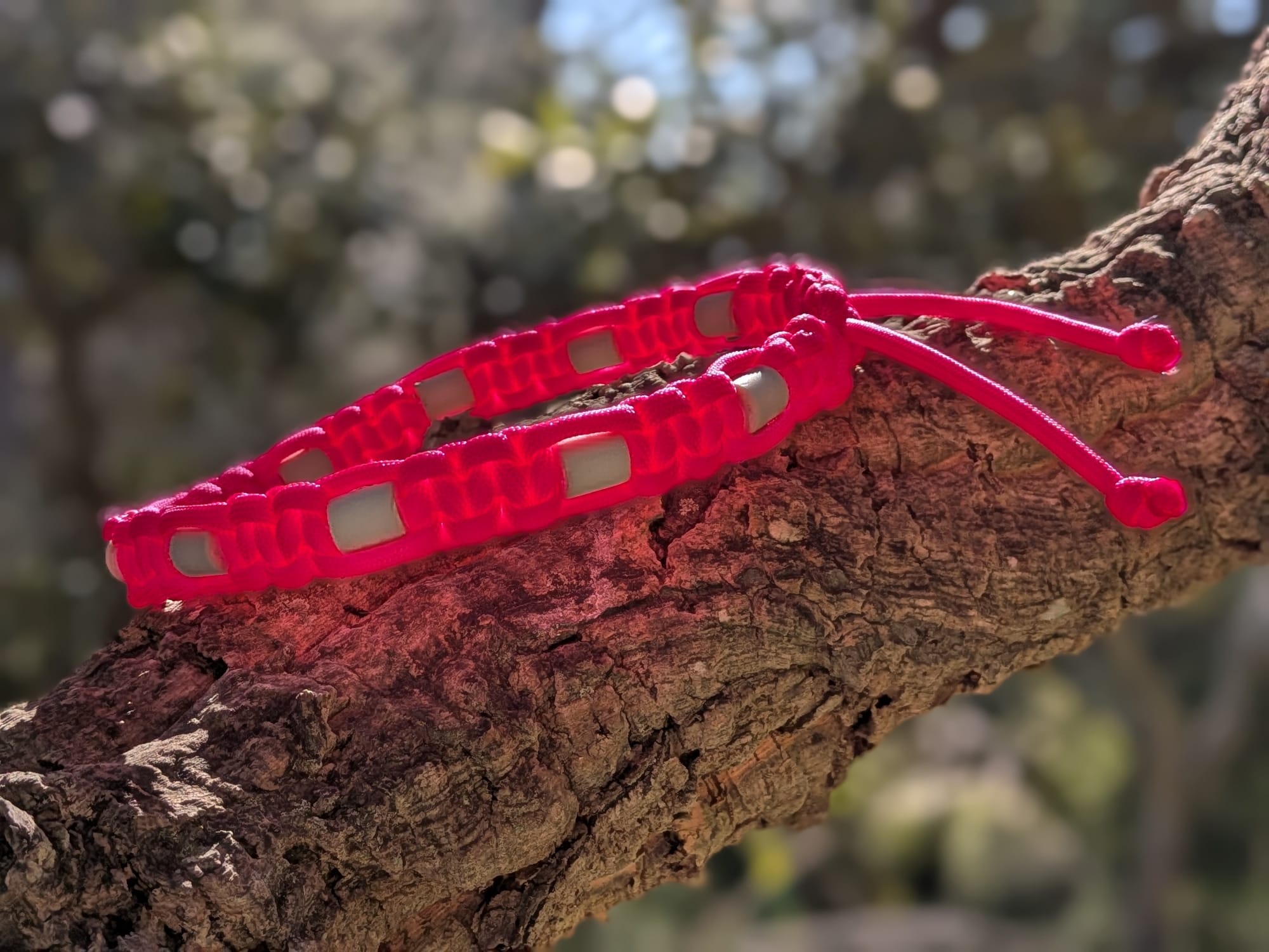 Collier Fluo Rose Vif pour Chien – Paracorde Tressé & Perles EM Antiparasitaires