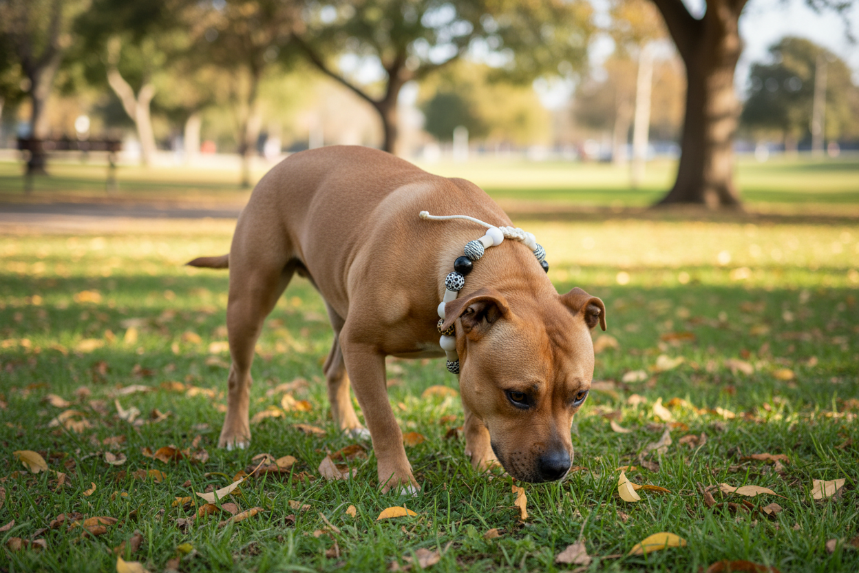 Staffy avec collier léopard perles EM - corrigé