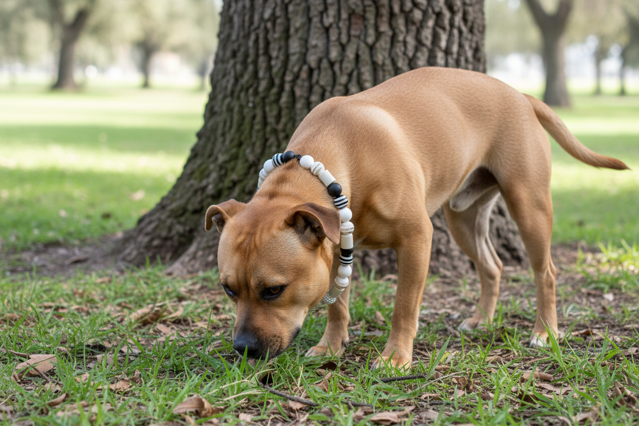 Staffy avec collier perles EM - corrigé